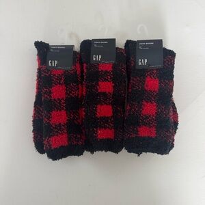 Gap Fleece Socks Mens Sherpa Red Plaid Lot Of 3